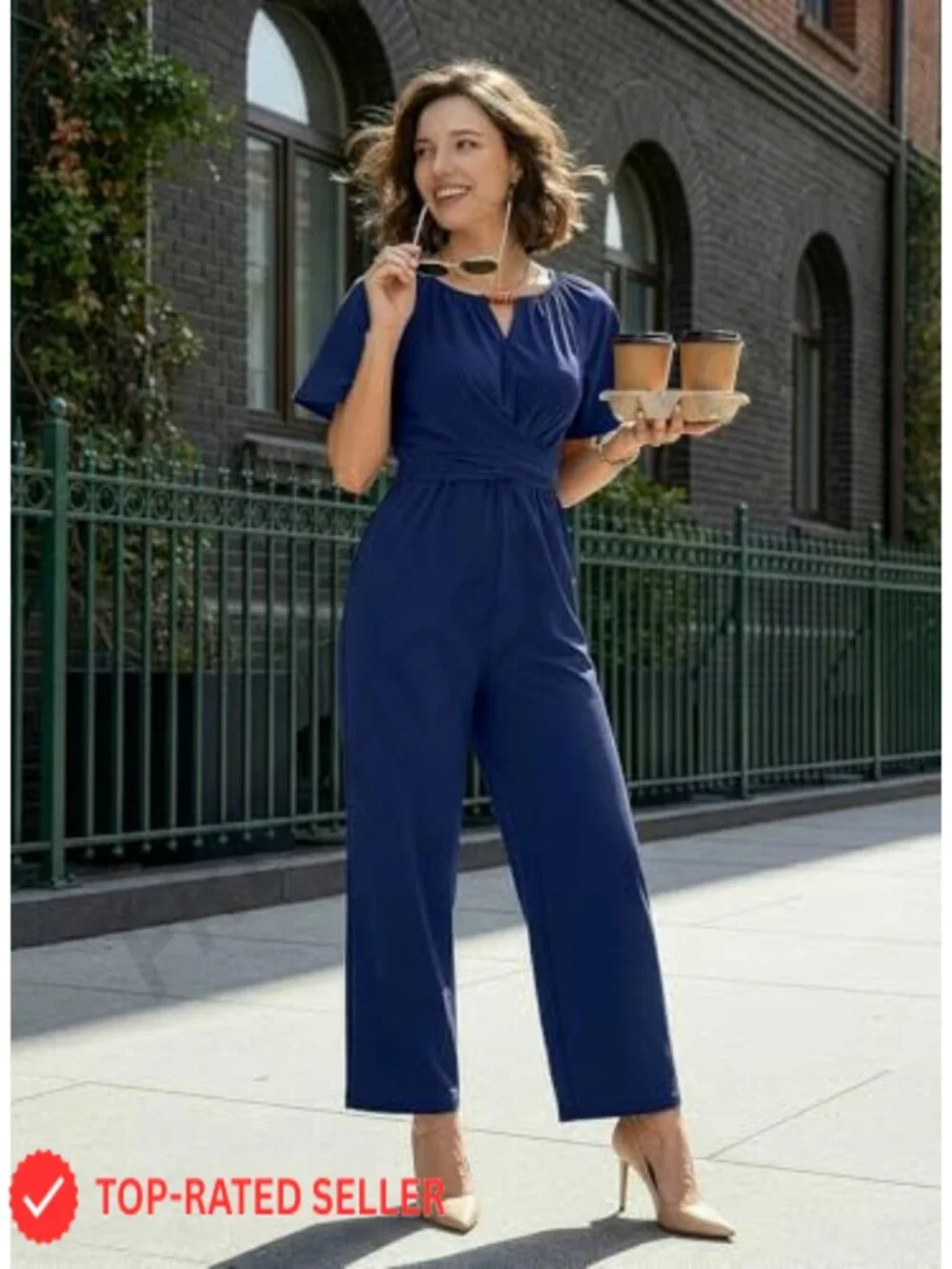 Wide Leg Jumpsuit for Women Dressy Casual One Piece Short Sleeve Elegant Romper